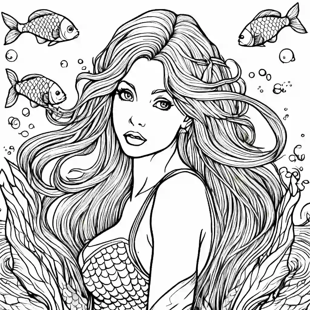 Mermaid with Fish Friends coloring pages